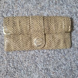 Vintage 90s Gold Tone Faux Snake Skin Clutch